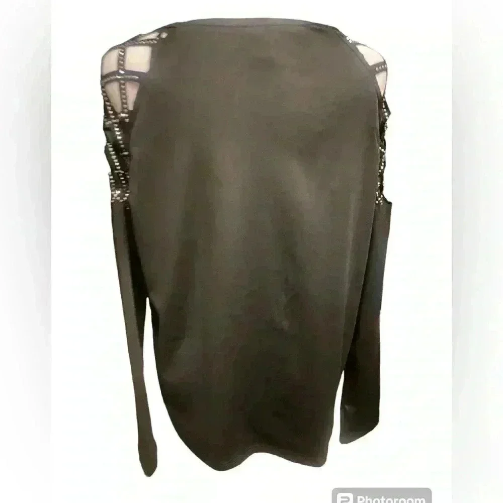 Emery Rose Black cutout sleeves with Rhinestone Detail long sleeve top size lg